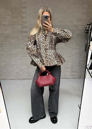 Printed stretch cotton peplum skjorte Almond Milk A1040058 Ganni 